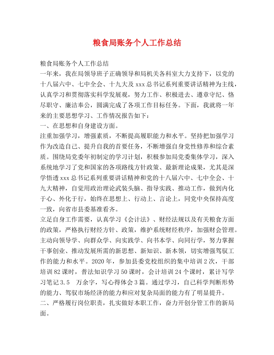 粮食局账务个人工作总结 _第1页