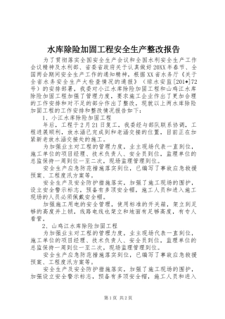 水库除险加固工程安全生产整改报告