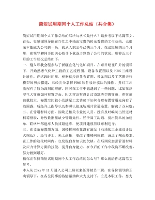 简短试用期间个人工作总结（共合集） 