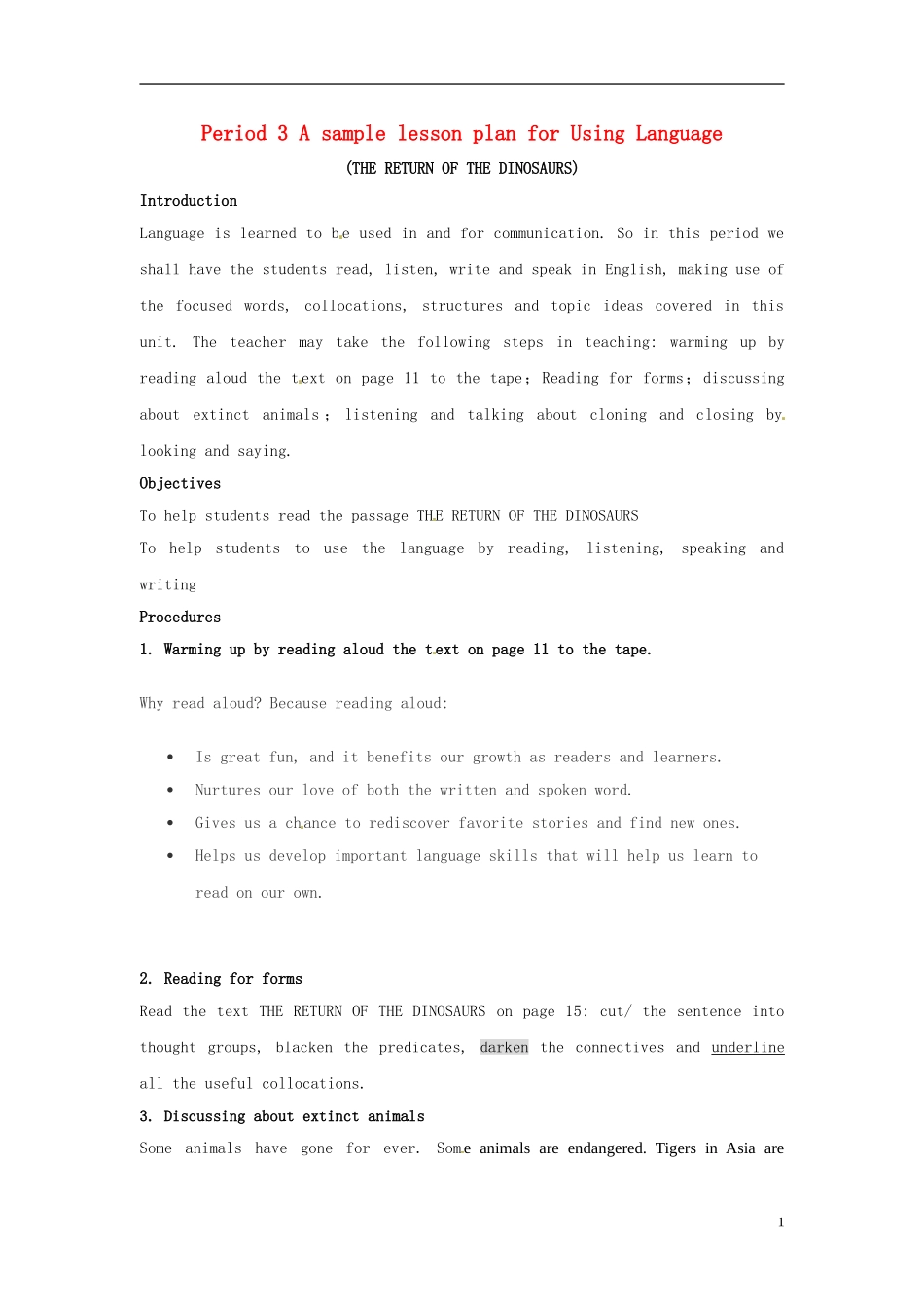 2014-2015学年高中英语Unit2Period3AsamplelessonplanforUsingLanguage教学设计新人教版选修8_第1页