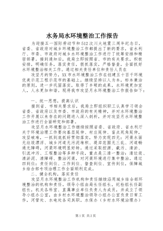 水务局水环境整治工作报告