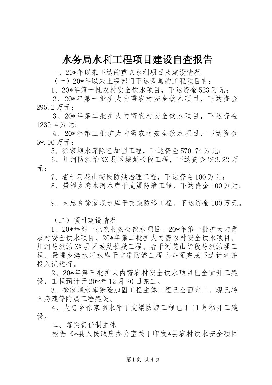 水务局水利工程项目建设自查报告_第1页