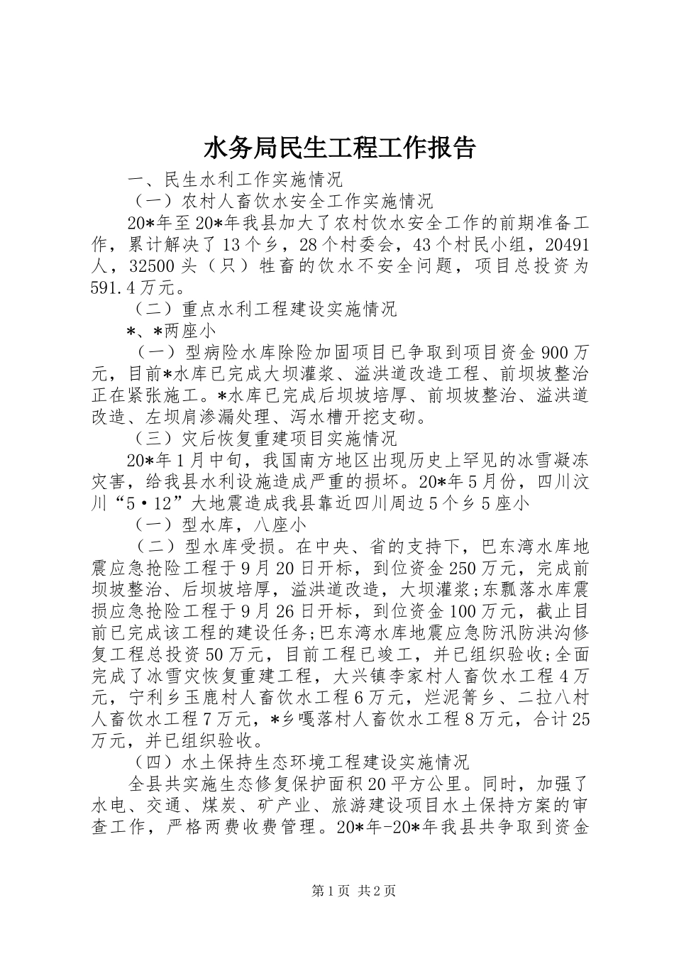 水务局民生工程工作报告_第1页