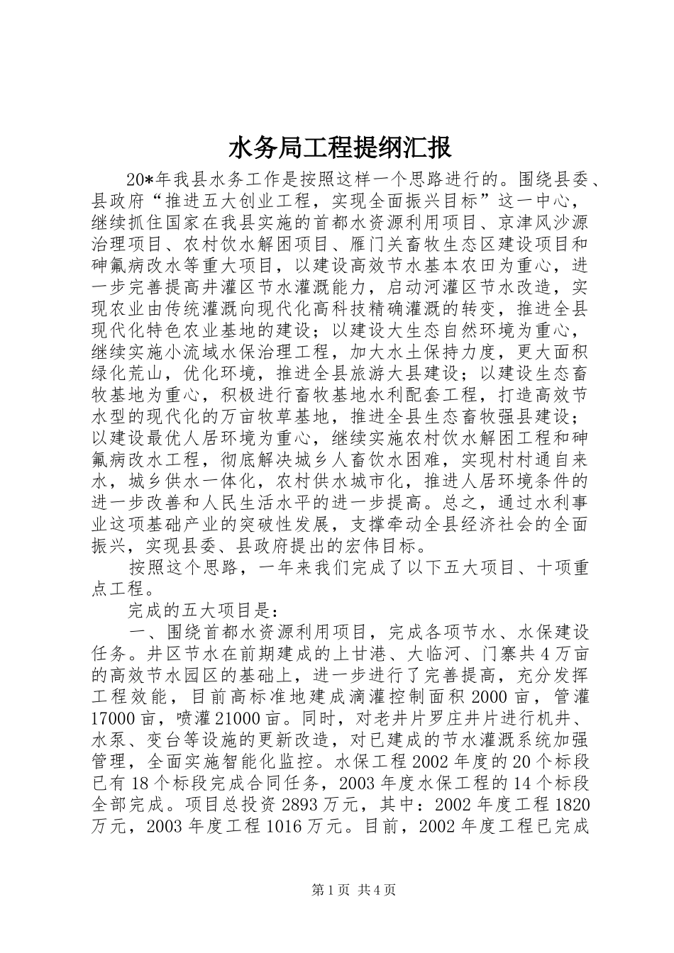 水务局工程提纲汇报_第1页