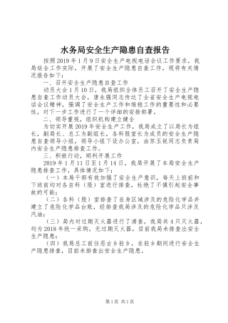 水务局安全生产隐患自查报告