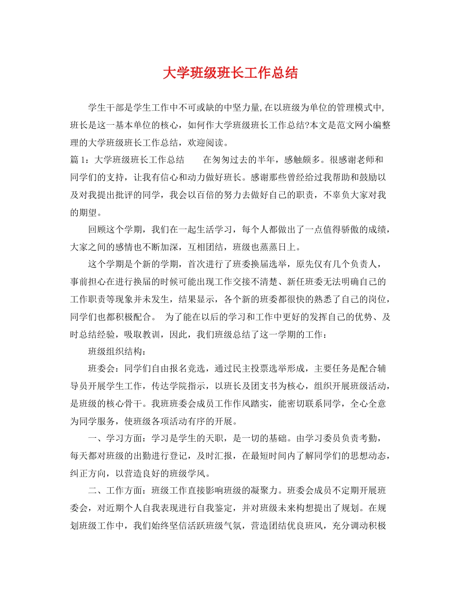 大学班级班长工作总结 _第1页