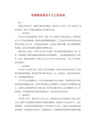 市场部业务员个人工作总结 