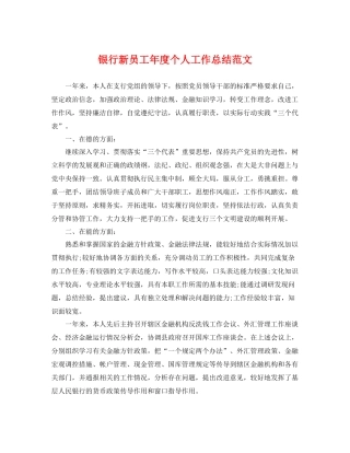 银行新员工年度个人工作总结范文 