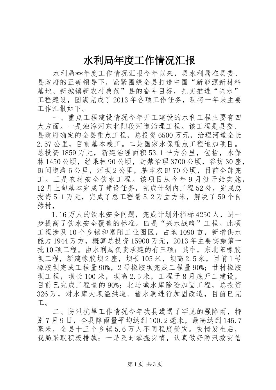 水利局年度工作情况汇报_第1页