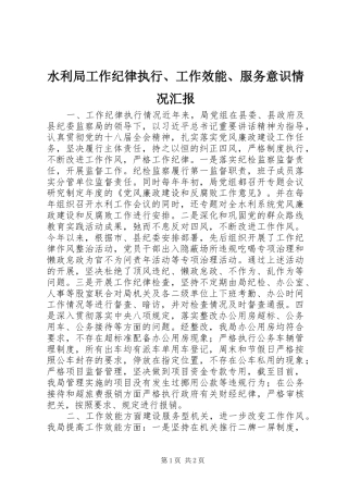水利局工作纪律执行、工作效能、服务意识情况汇报