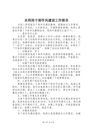 水利局干部作风建设工作报告