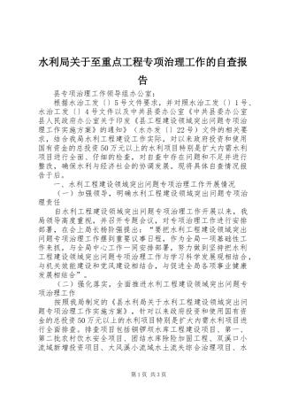 水利局关于至重点工程专项治理工作的自查报告