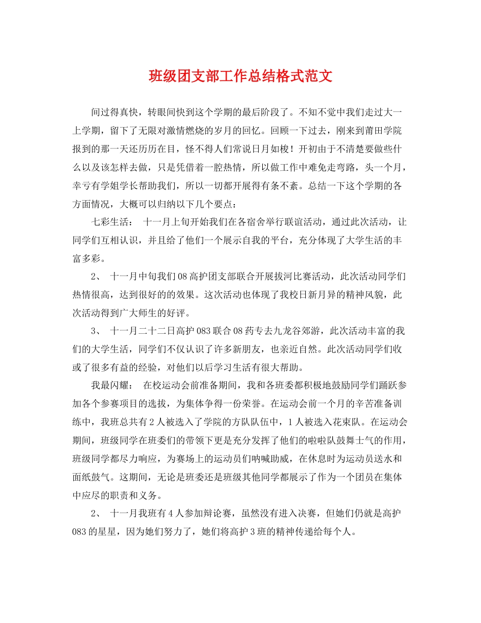 班级团支部工作总结格式范文 _第1页