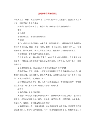 竞选班长自我评价范文 