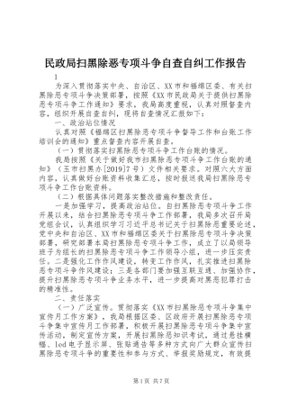 民政局扫黑除恶专项斗争自查自纠工作报告
