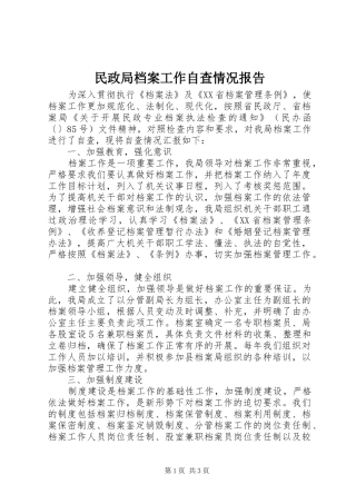 民政局档案工作自查情况报告