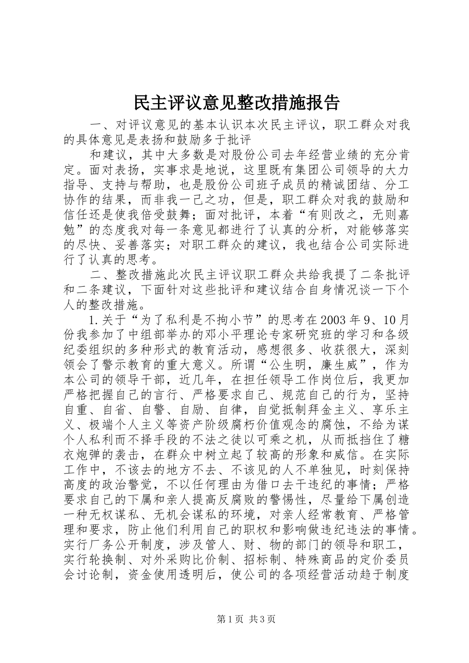 民主评议意见整改措施报告 (13)_第1页