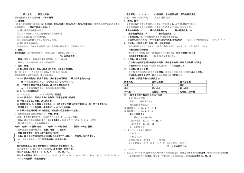 最全面人教版数学五年级下册知识点归纳总结_第1页