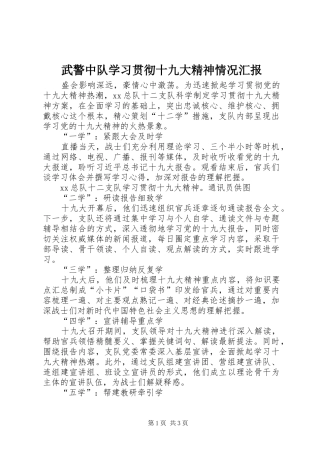 武警中队学习贯彻十九大精神情况汇报