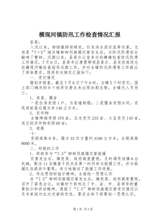 横现河镇防汛工作检查情况汇报