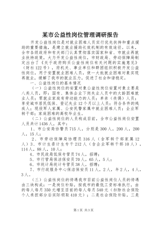 某市公益性岗位管理调研报告