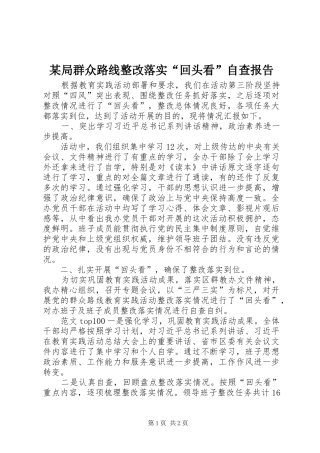 某局群众路线整改落实“回头看”自查报告