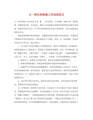 大一班长的班级工作总结范文 