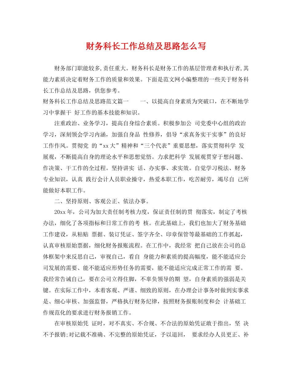 财务科长工作总结及思路怎么写 _第1页