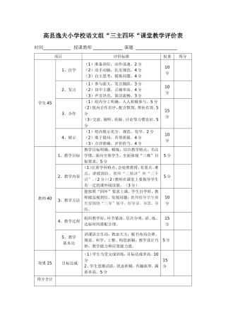 高县逸夫小学语文课堂评价表
