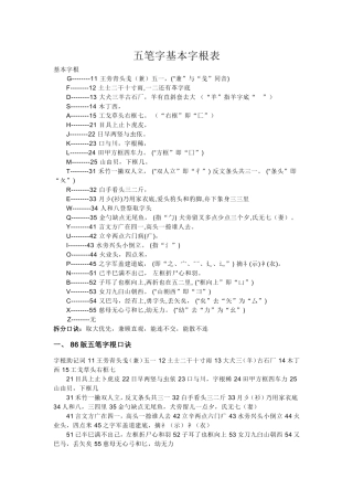 五笔字基本字根表