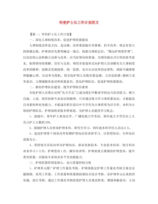 科室护士长工作计划范文 