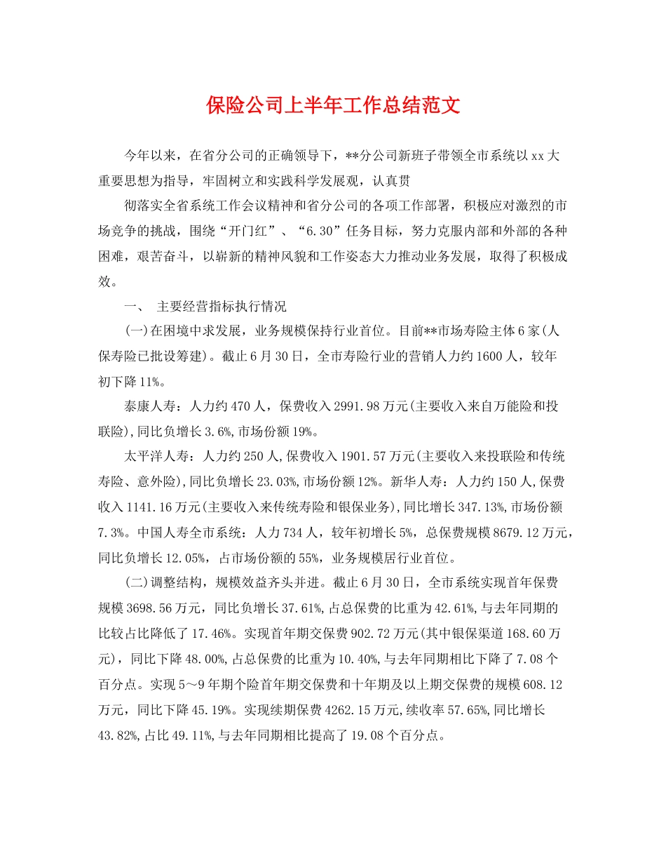保险公司上半年工作总结范文 _第1页