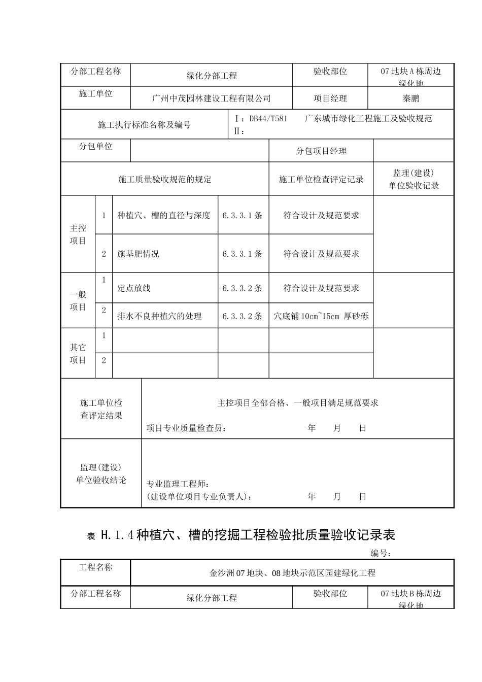 种植穴、槽的挖掘工程检验批质量验收记录表_第3页