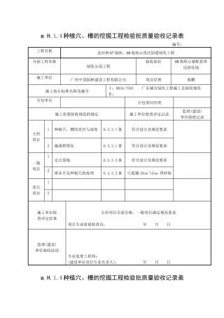 种植穴、槽的挖掘工程检验批质量验收记录表