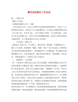 磨床试用期后工作总结 