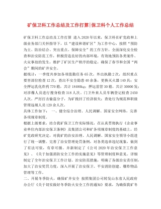 矿保卫科工作总结及工作打算-保卫科个人工作总结 