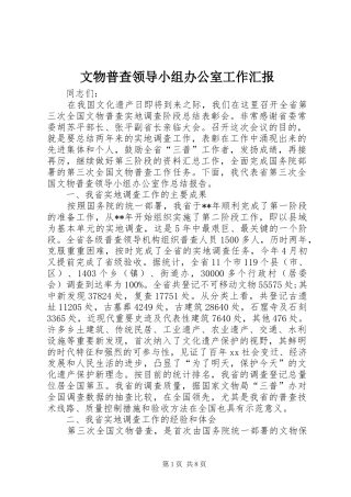 文物普查领导小组办公室工作汇报