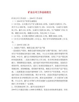矿业公司工作总结范文 