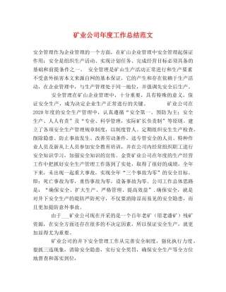 矿业公司年度工作总结范文2 