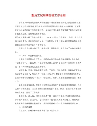 新员工试用期自我工作总结 