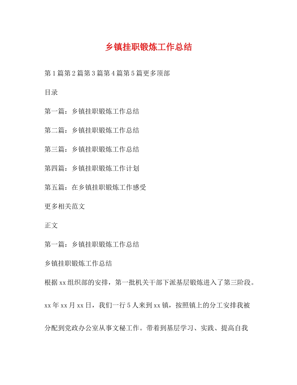 乡镇挂职锻炼工作总结 _第1页