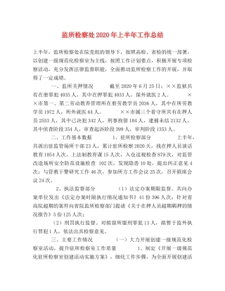 监所检察处2020年上半年工作总结 