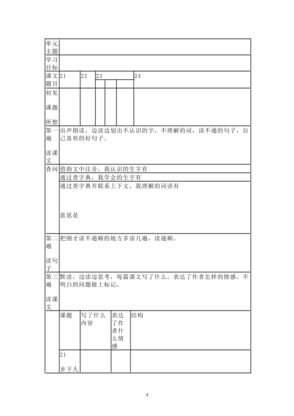 人教版四年级下册第六单元整体教学设计_第3页