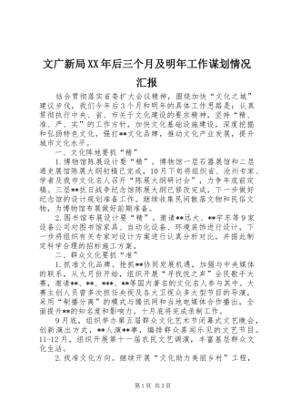 文广新局XX年后三个月及明年工作谋划情况汇报