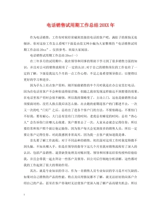 电话销售试用期工作总结20XX年 