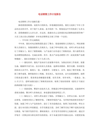 电话销售工作计划报告 