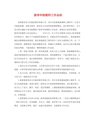 指导年轻教师工作总结 