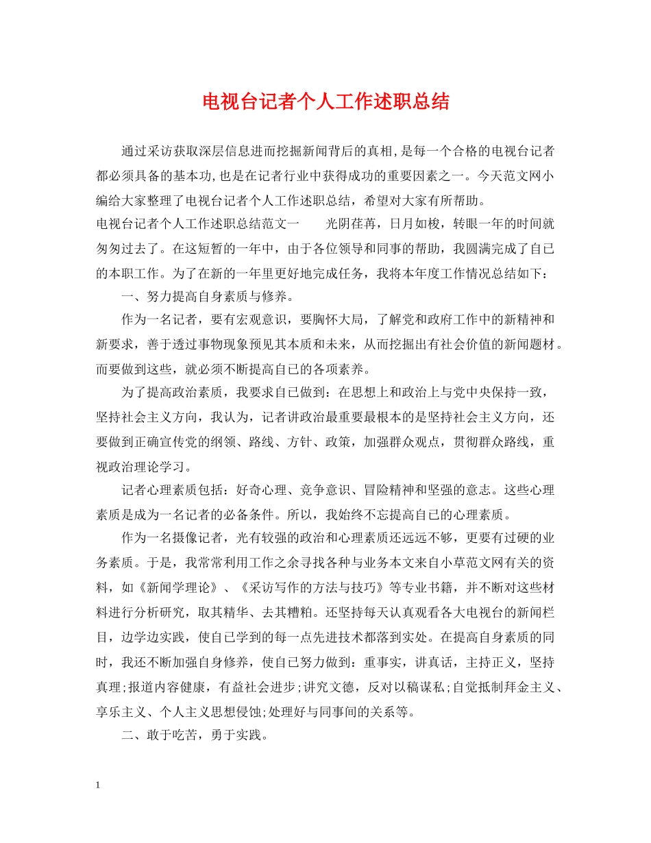 电视台记者个人工作述职总结 _第1页