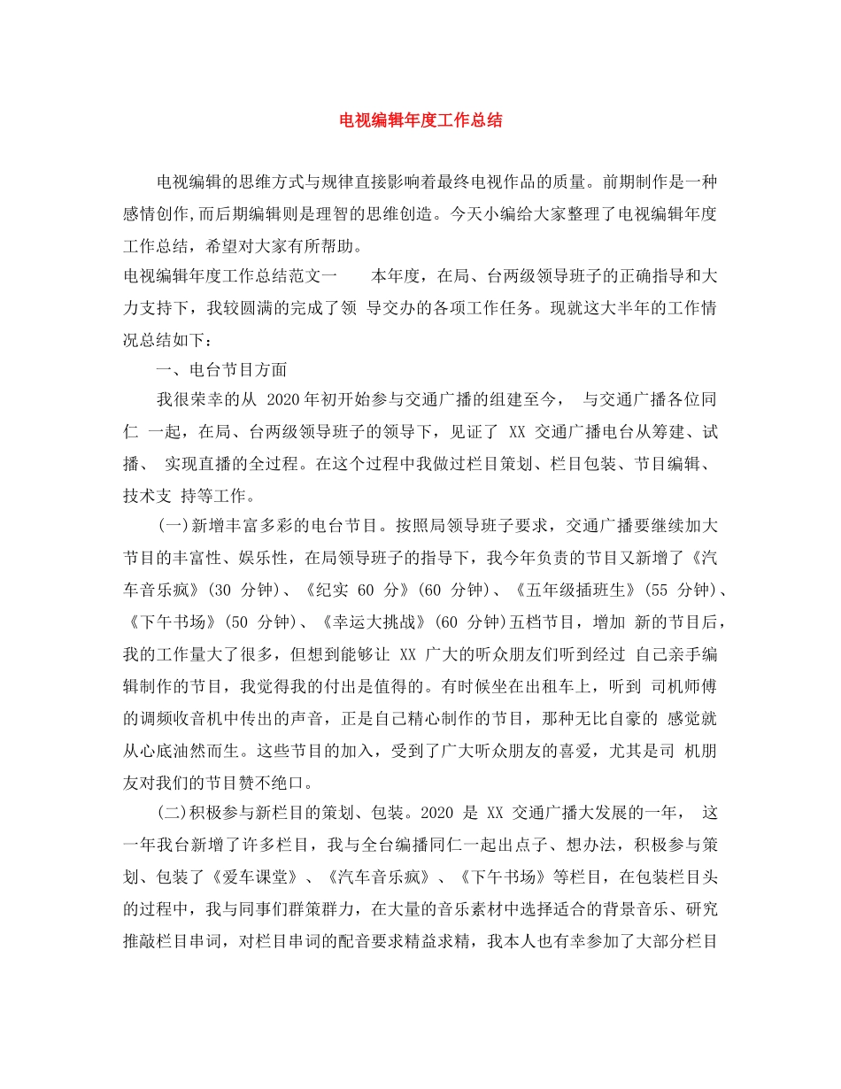 电视编辑年度工作总结 _第1页