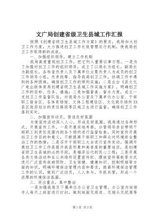 文广局创建省级卫生县城工作汇报